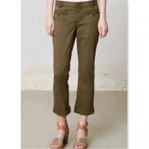 Anthropologie Hei Hei Twill Braided Pocket Khaki Green Pants Sz 2